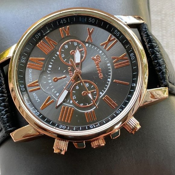 Geneva Unisex Wristwatch Fashion Gold Tone Case Quartz Watch - Picture 4 of 8